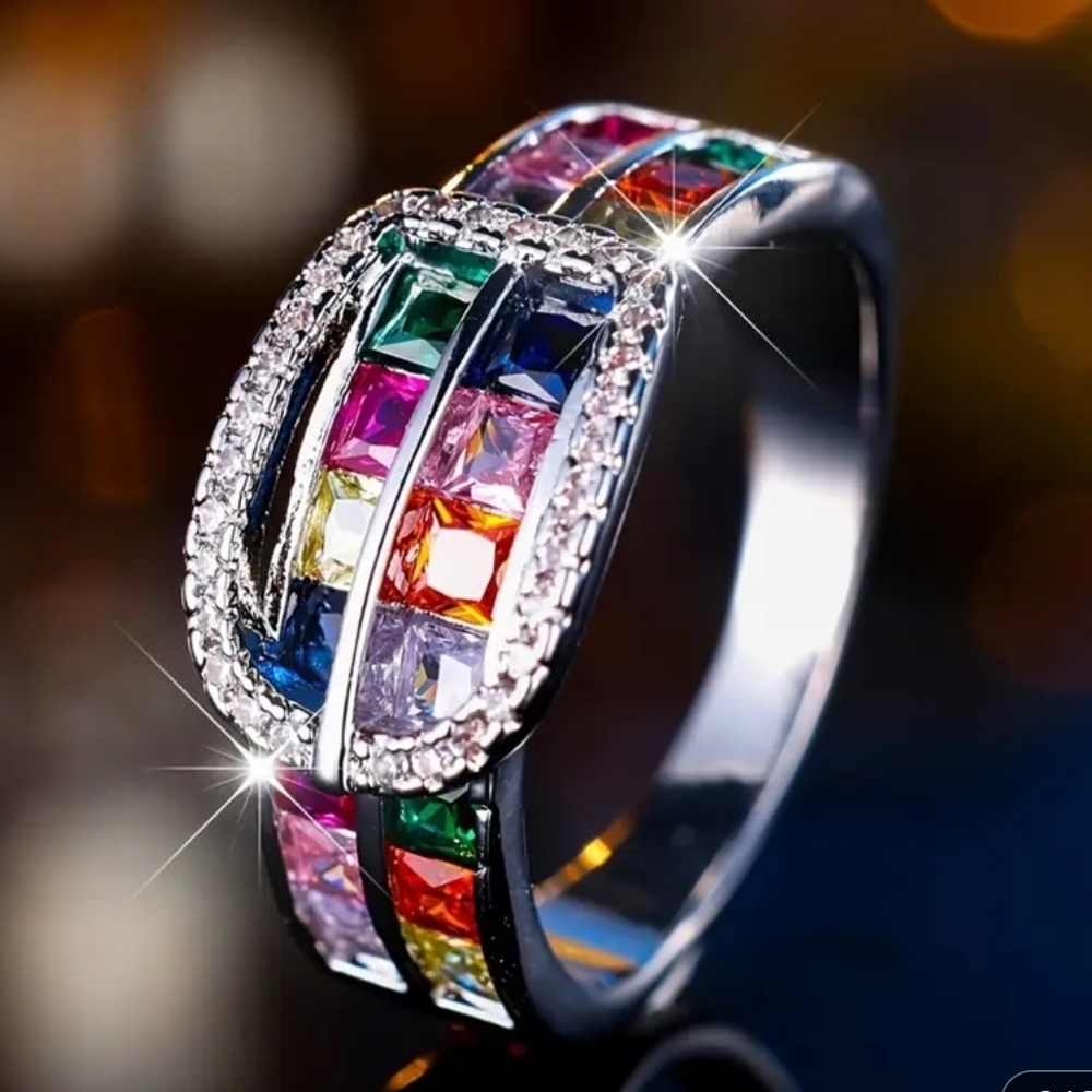 Multicolor Gemstone Silver Ring